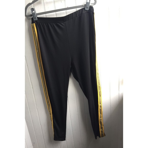 SHEIN Black Pull on pants Athletic Gold Racing Glitter Side Stripe - Size 2XL 16 - Picture 10 of 12